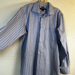 Pronto Uomo Cotton Non Iron Blue Windowbox Check‎ Dress Shirt Size 16 1/2 32/33